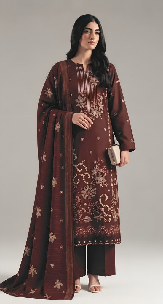 AIRJET 3PC PREMIUM DRESS WITH MUTLI-COLOR EMBROIDERY AND CHAMKI SHAWL