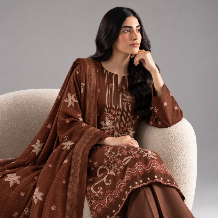 AIRJET 3PC PREMIUM DRESS WITH MUTLI-COLOR EMBROIDERY AND CHAMKI SHAWL