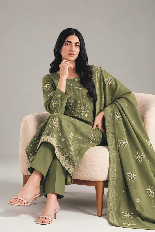 AIRJET 3PC PREMIUM DRESS WITH MUTLI-COLOR EMBROIDERY AND CHAMKI SHAWL