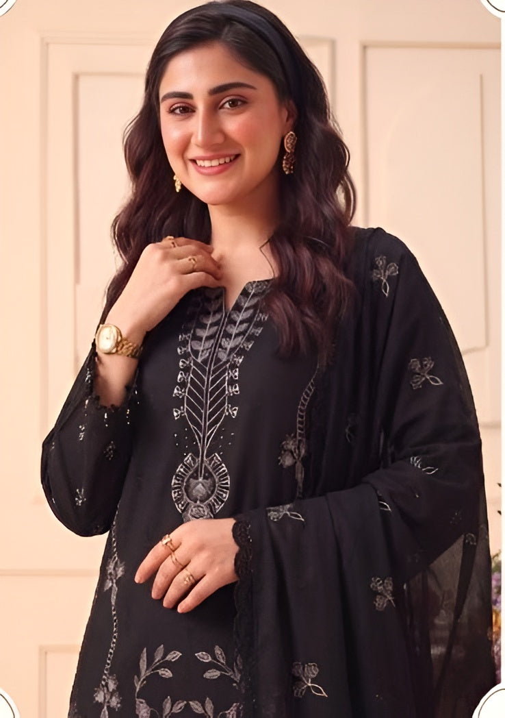 EMBROIDERED 3PC PREMIUM DHANAK DRESS WITH APPLIC DAMAN
