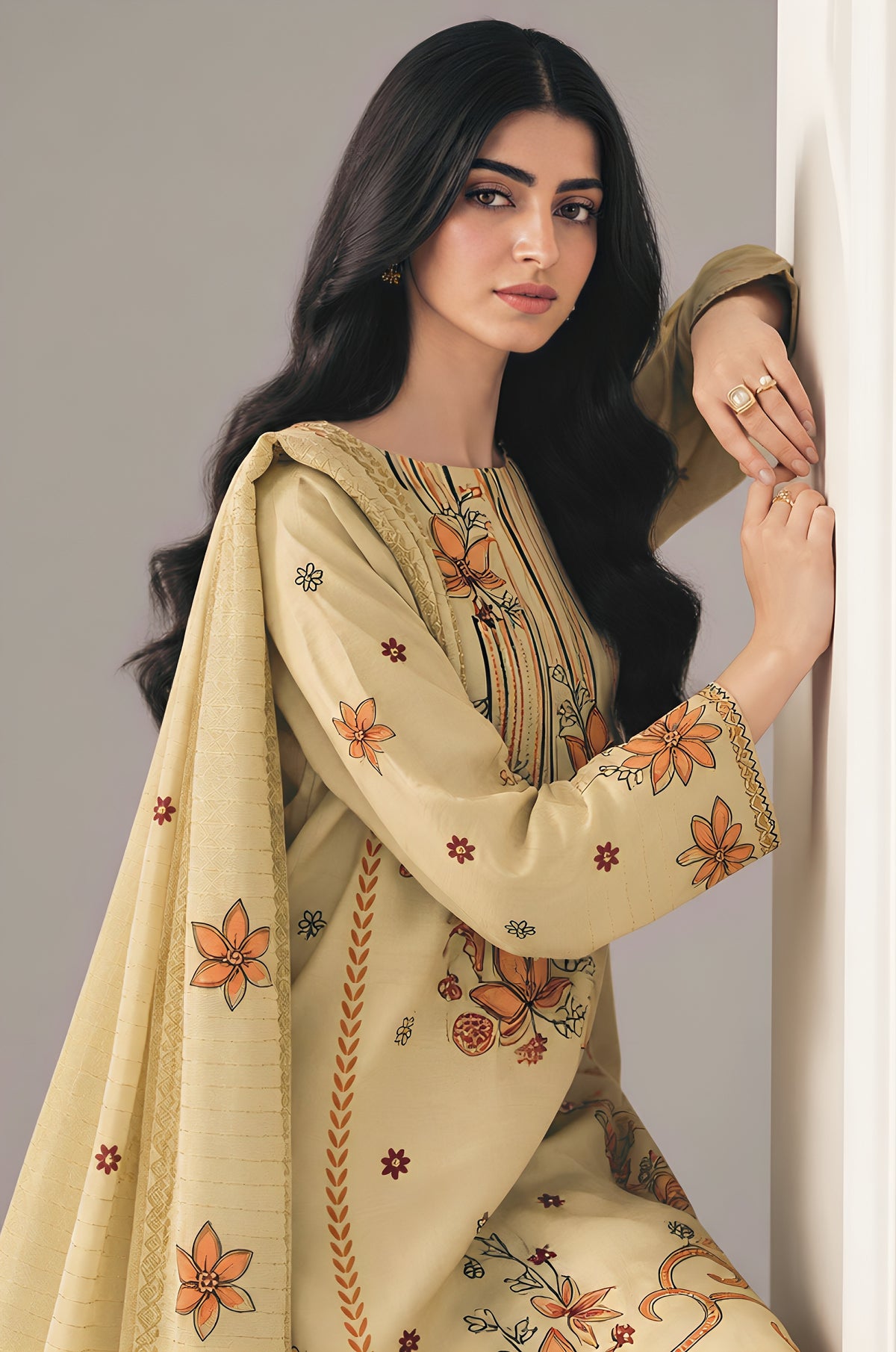 AIRJET 3PC PREMIUM DRESS WITH MUTLI-COLOR EMBROIDERY AND CHAMKI SHAWL