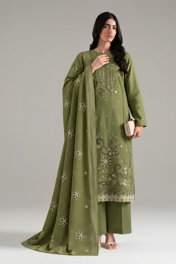 AIRJET 3PC PREMIUM DRESS WITH MUTLI-COLOR EMBROIDERY AND CHAMKI SHAWL