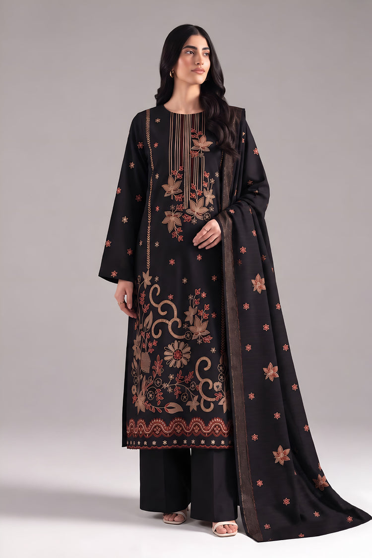 AIRJET 3PC PREMIUM DRESS WITH MUTLI-COLOR EMBROIDERY AND CHAMKI SHAWL
