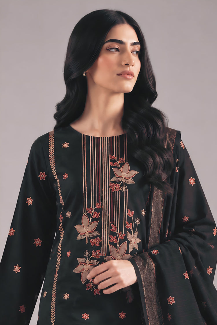 AIRJET 3PC PREMIUM DRESS WITH MUTLI-COLOR EMBROIDERY AND CHAMKI SHAWL