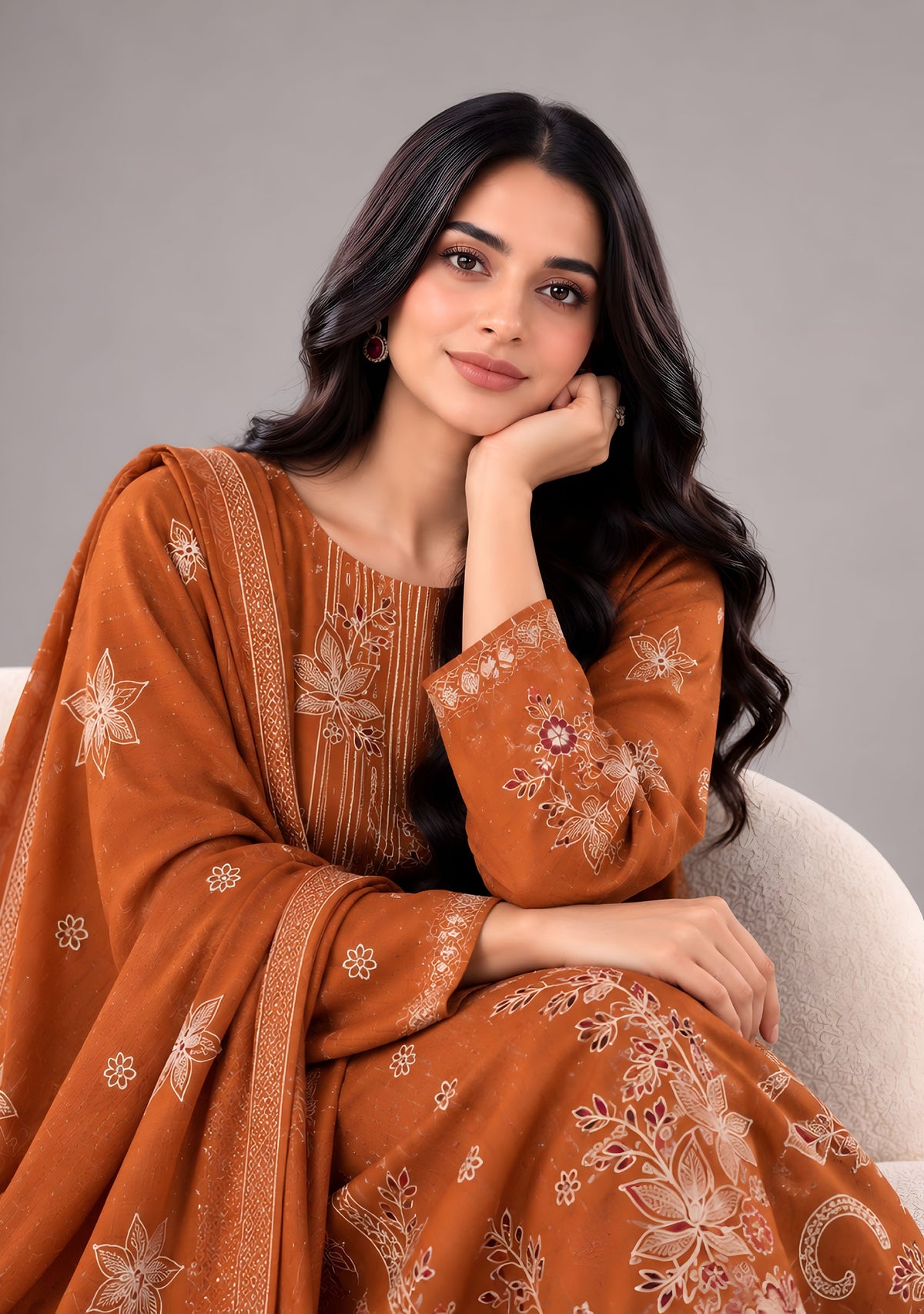 AIRJET 3PC PREMIUM DRESS WITH MUTLI-COLOR EMBROIDERY AND CHAMKI SHAWL