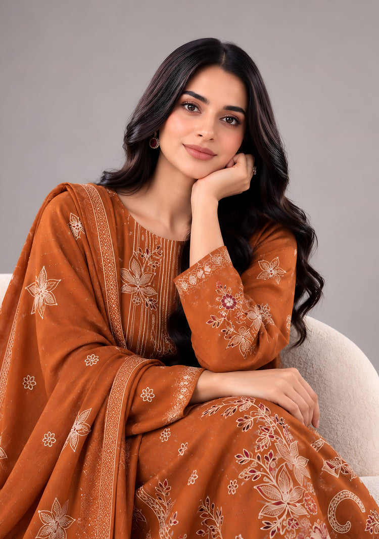 AIRJET 3PC PREMIUM DRESS WITH MUTLI-COLOR EMBROIDERY AND CHAMKI SHAWL