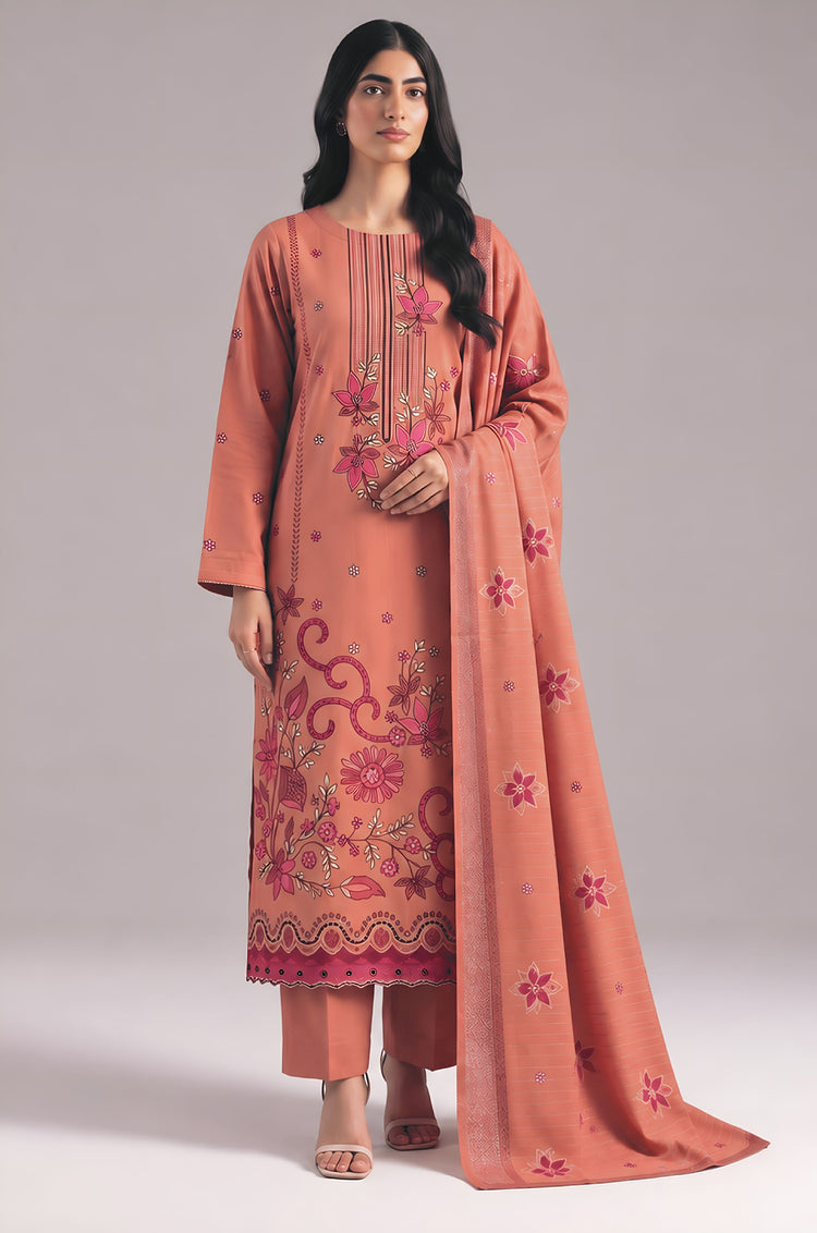AIRJET 3PC PREMIUM DRESS WITH MUTLI-COLOR EMBROIDERY AND CHAMKI SHAWL