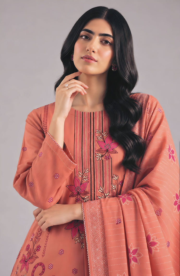 AIRJET 3PC PREMIUM DRESS WITH MUTLI-COLOR EMBROIDERY AND CHAMKI SHAWL
