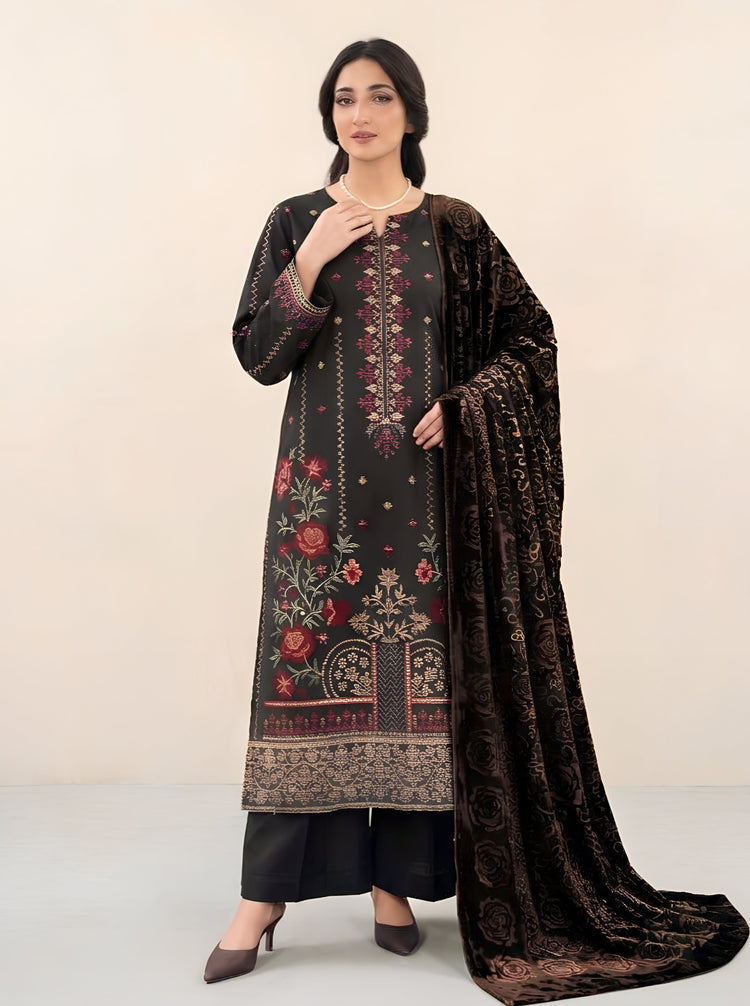 AIRJET 3PC DOBBY PREMIUM EMBROIDERED SUIT WITH PALACHI SHAWL
