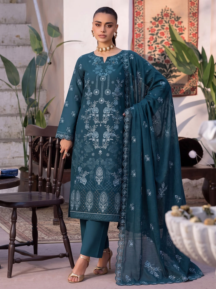 EMBROIDERED 3PC DHANAK DRESS WITH FOUR PATTI CUTWORK DUPATTA