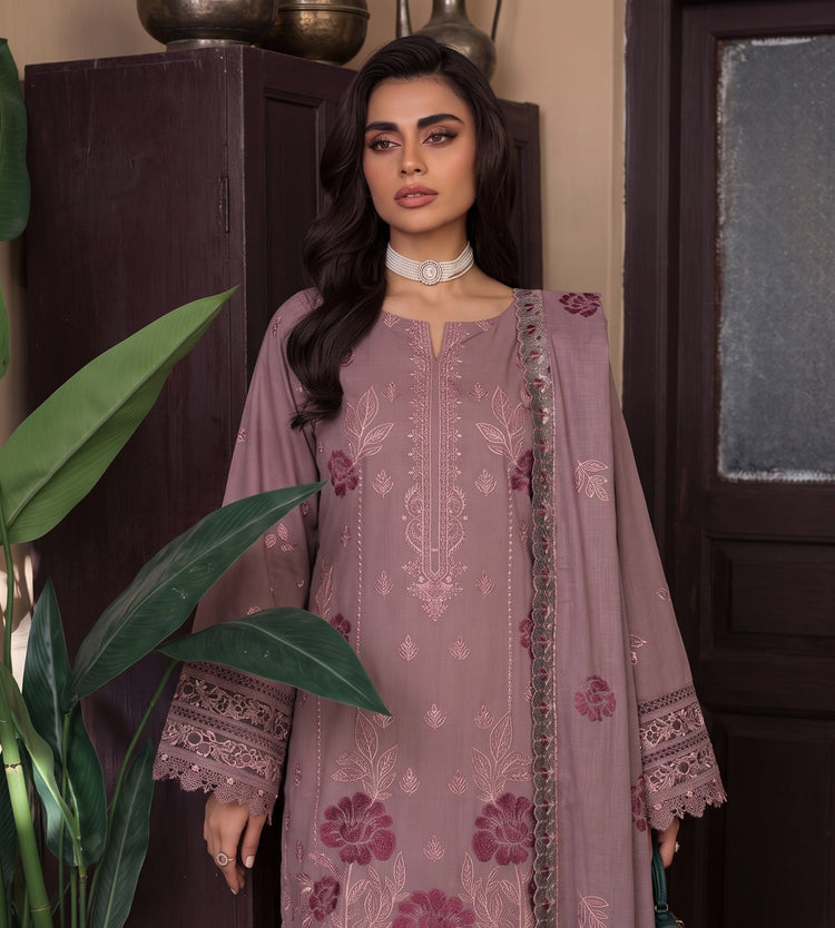 EMBROIDERED 3PC DHANAK DRESS WITH FOUR PATTI CUTWORK DUPATTA
