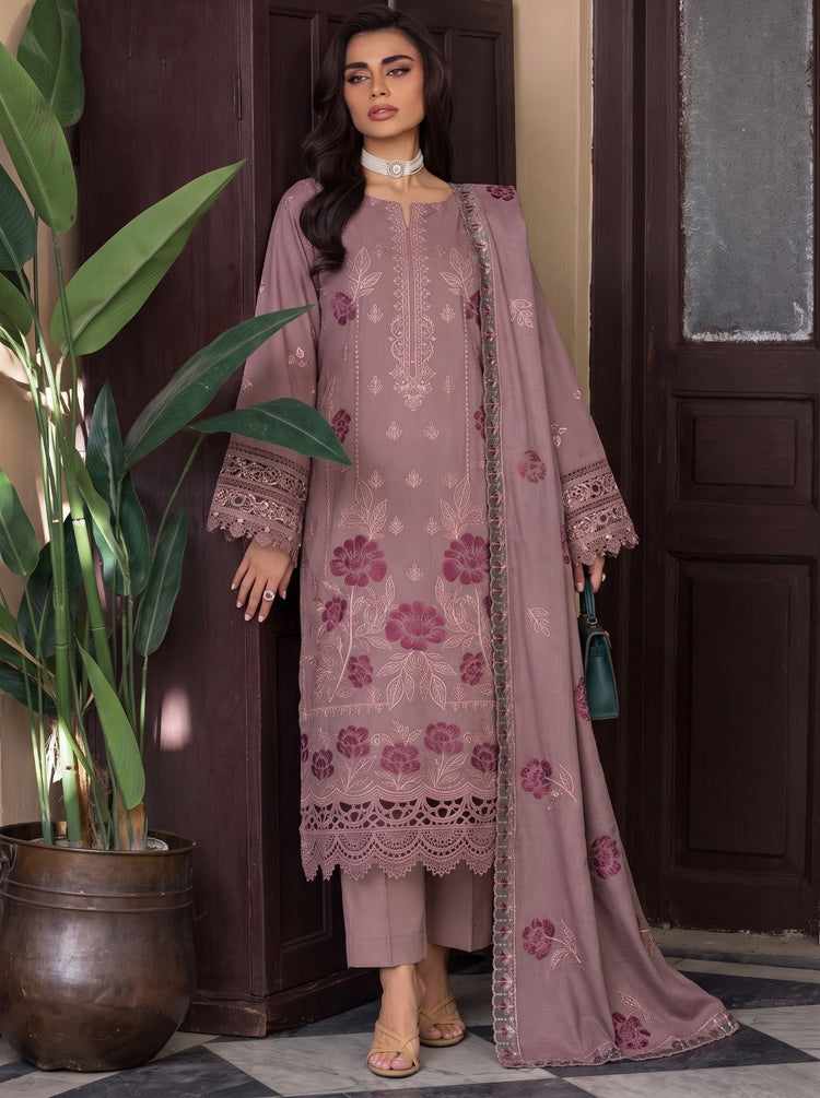 EMBROIDERED 3PC DHANAK DRESS WITH FOUR PATTI CUTWORK DUPATTA