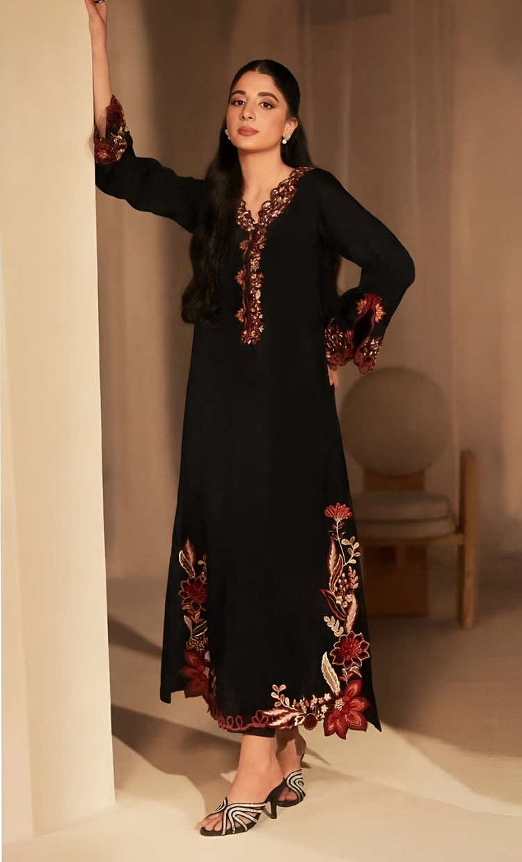 PREMIUM 2PC DHANAK DRESS WITH MULTICOLOR FLORAL EMBROIDERY