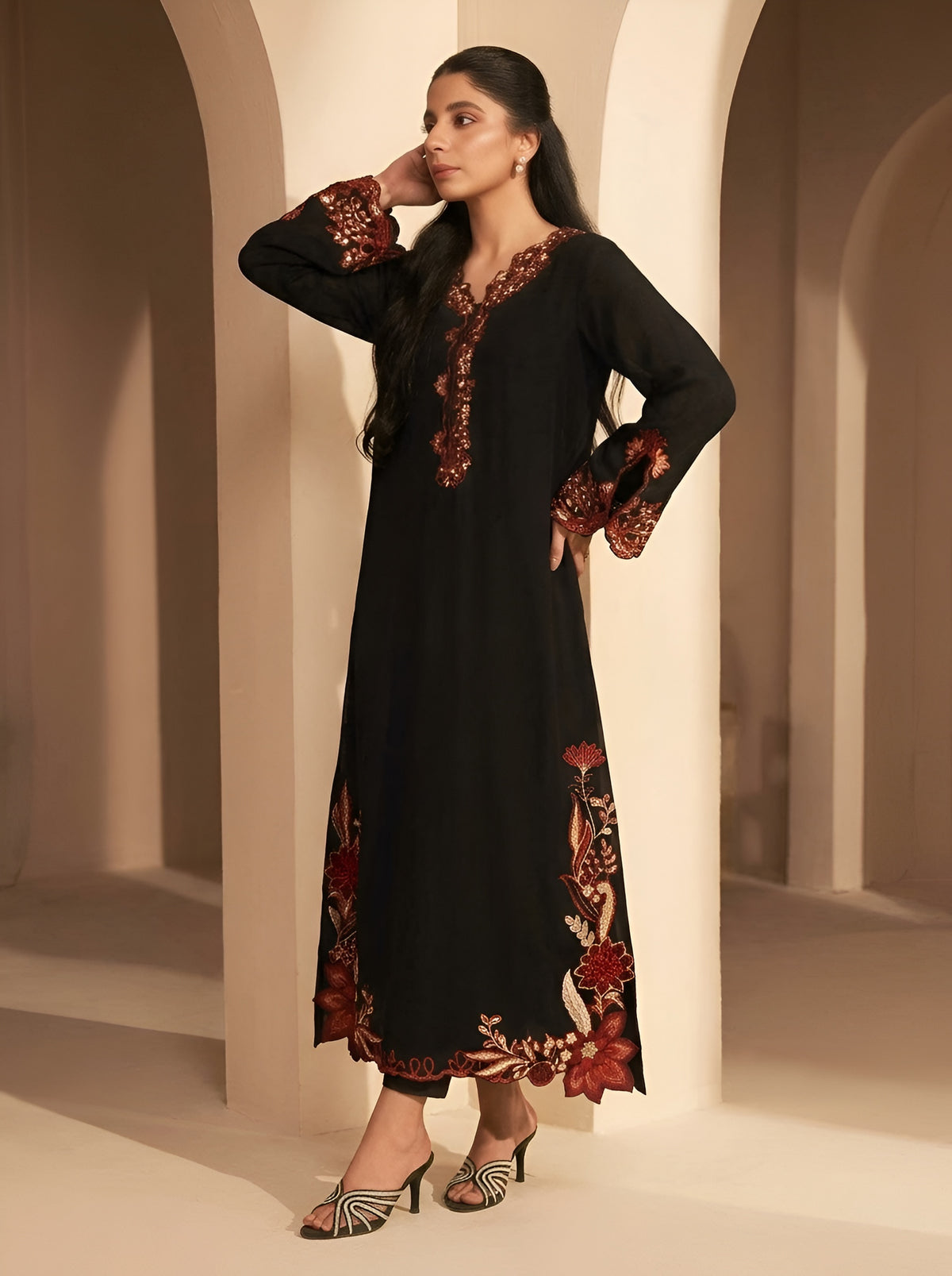 PREMIUM 2PC DHANAK DRESS WITH MULTICOLOR FLORAL EMBROIDERY