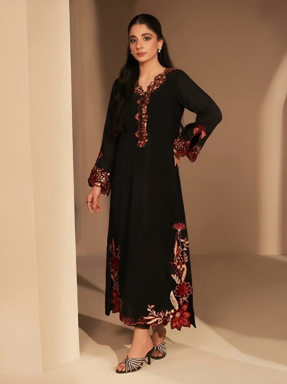 PREMIUM 2PC DHANAK DRESS WITH MULTICOLOR FLORAL EMBROIDERY