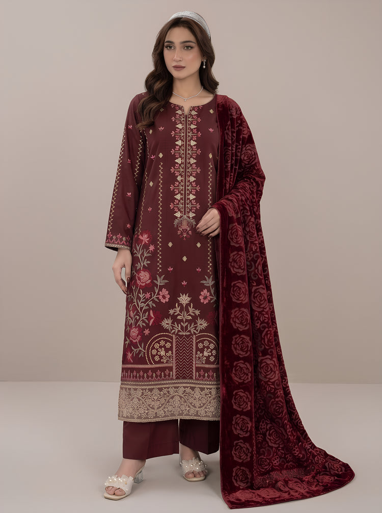 AIRJET 3PC DOBBY PREMIUM EMBROIDERED SUIT WITH PALACHI SHAWL